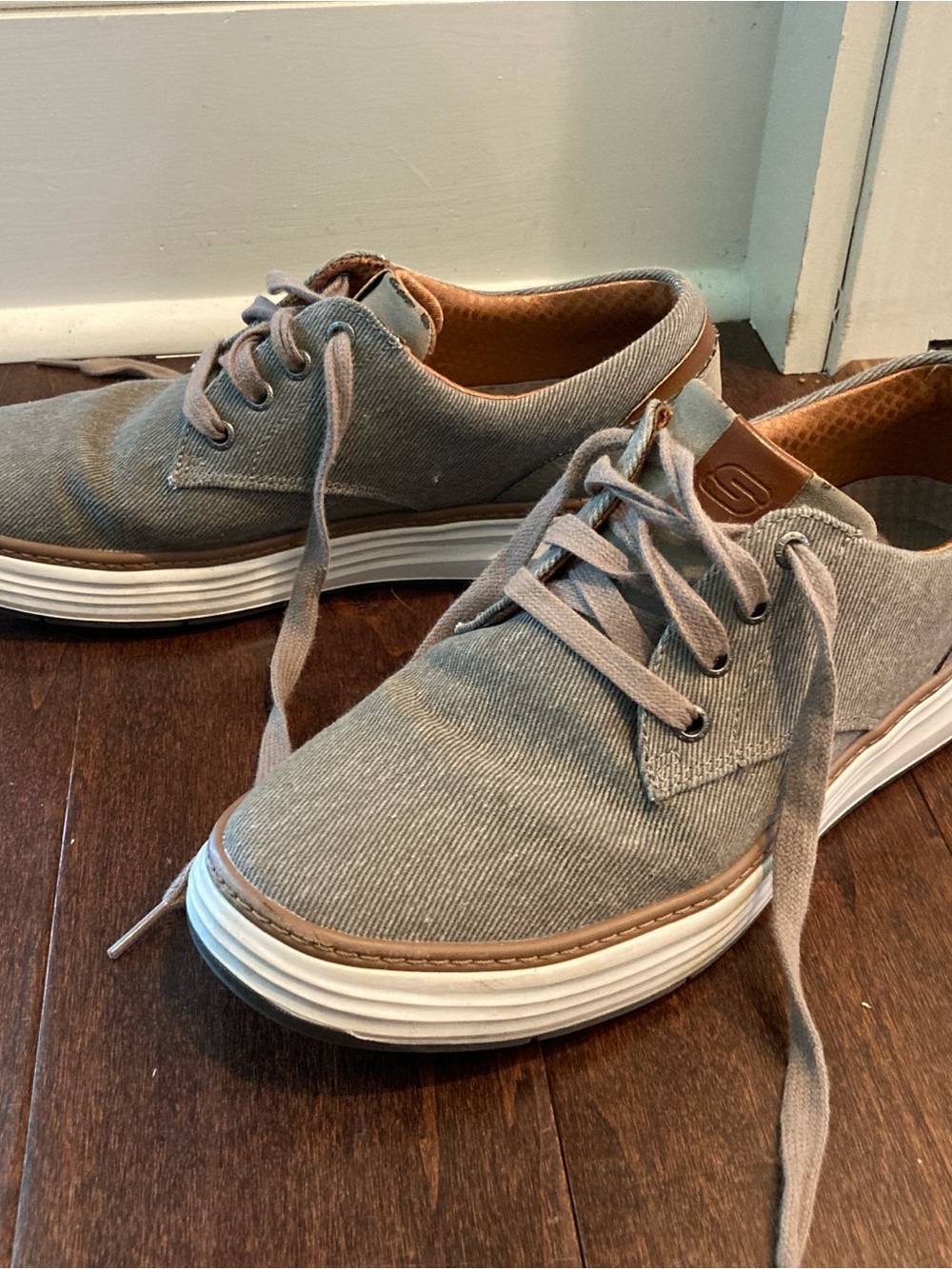 Skechers Men’s Taupe Canvas Boat Shoes with White Soles